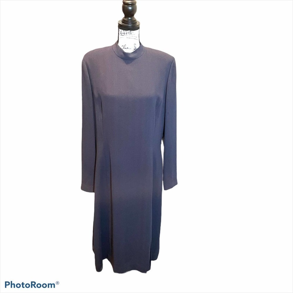 Linda Allard Ellen Tracy Dress NWT Gray Size 14 Mock Neck Formal Modest office